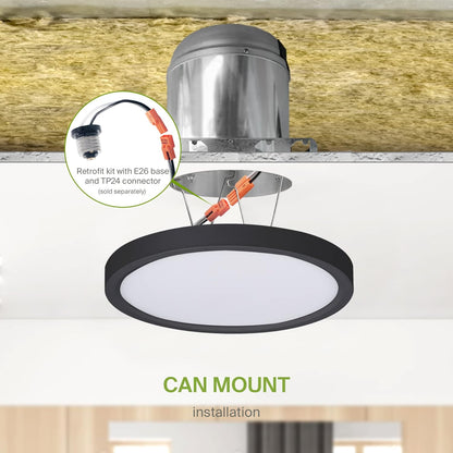 ASD Lighting LED Round Surface Mini Panel 7" 15W 120V CCT Selectable 3000/4000/5000K Dimmable Black ETL Energy Star 6pack