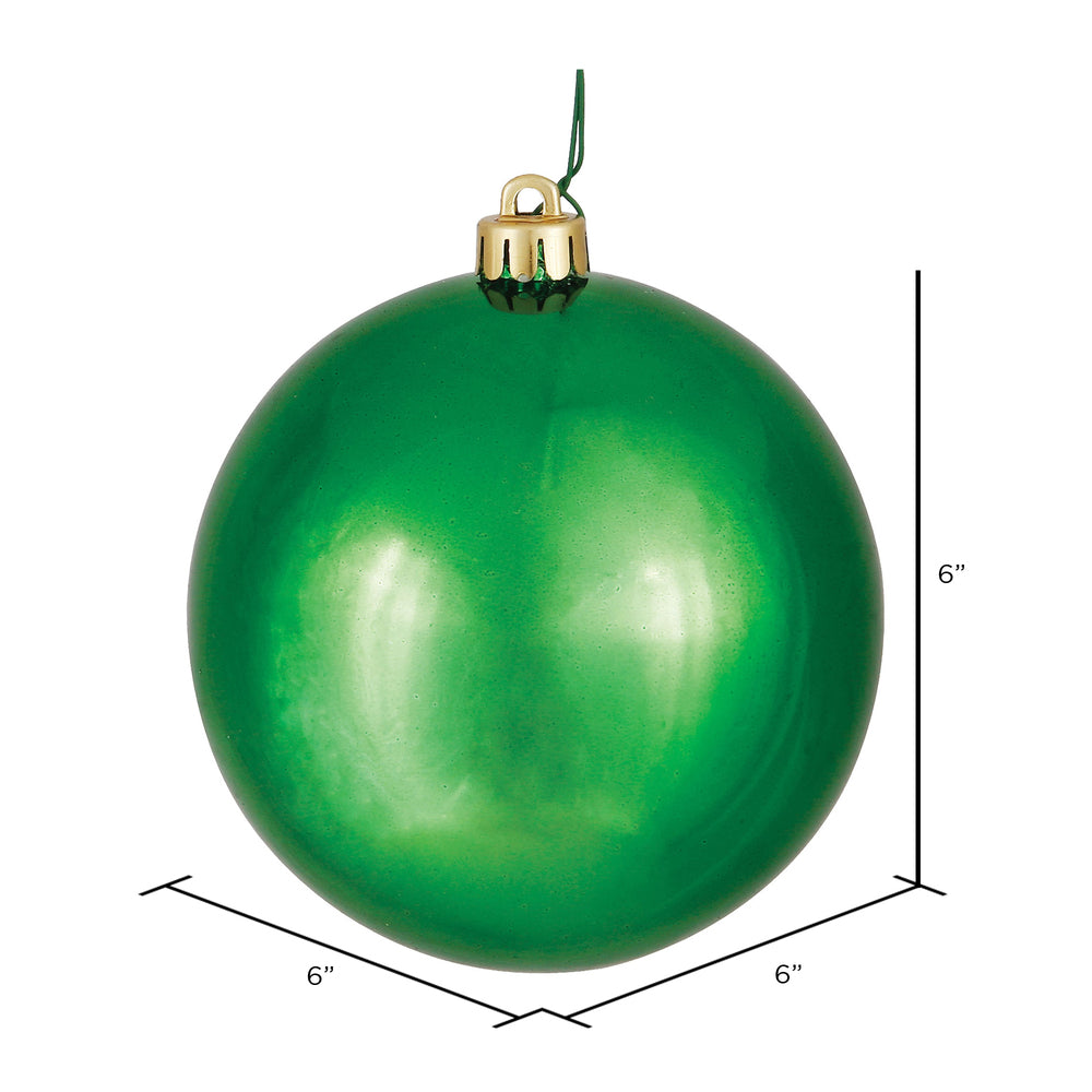 Vickerman 6" Green Shiny Ball Ornament 4 per Bag