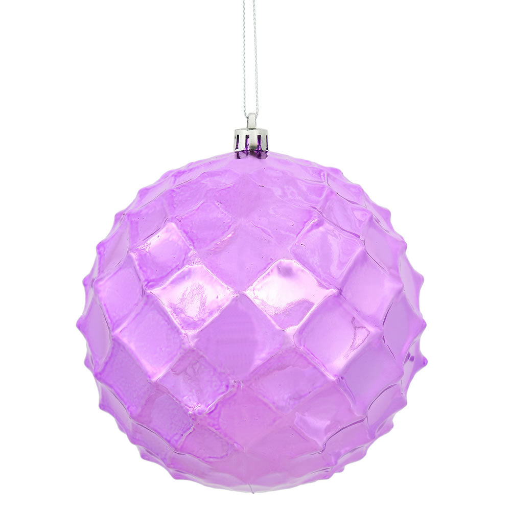 Vickerman 4.75" Orchid Shiny Diamond Bauble Ornament with drilled and wired caps. Comes 4 per Bag.