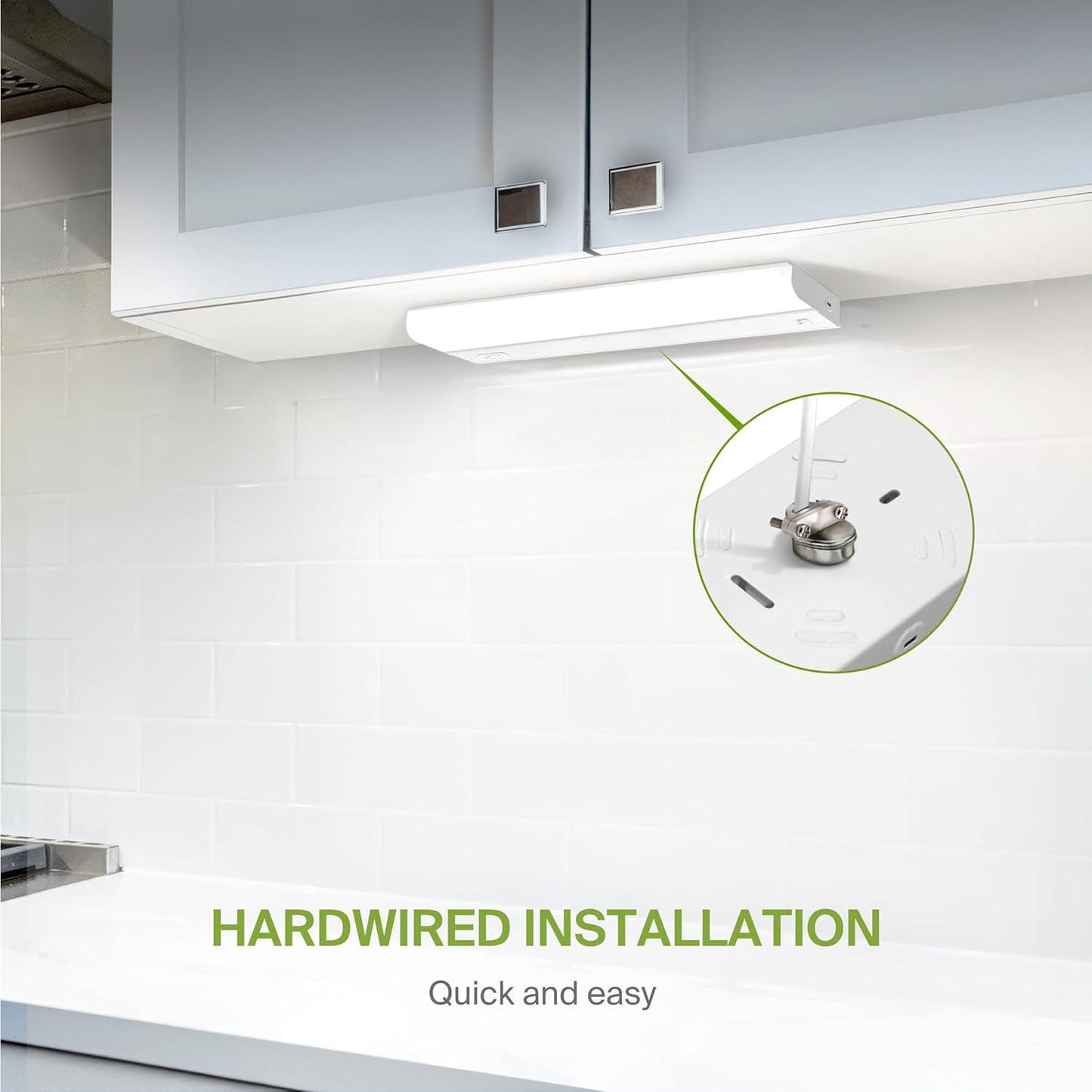 ASD Lighting LED Under Cabinet Bullnose 18" 10W 120V Dimmable CCT Selectable 2700/3000/3500/4000/5000K Hardwired, On/Off Switch, White UL 2pack