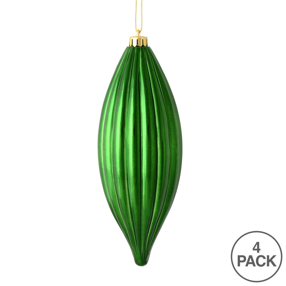 Vickerman 8" Emerald Shiny Line Finial Ornament Pack of 4