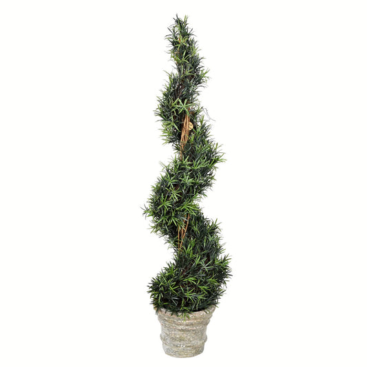 Vickerman 54" Artificial Potted Green Rosemary Spiral Tree in Paper Pot.