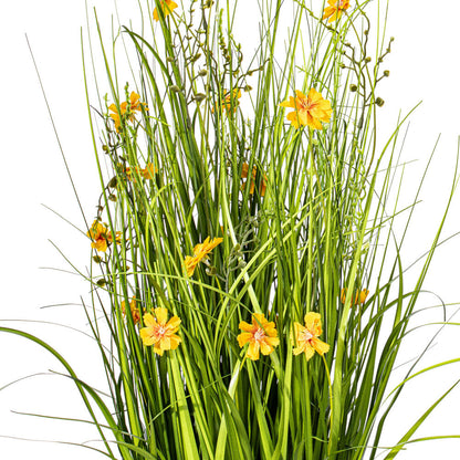 Vickerman 31" Artificial Potted Yellow Cosmos and Green Grass.