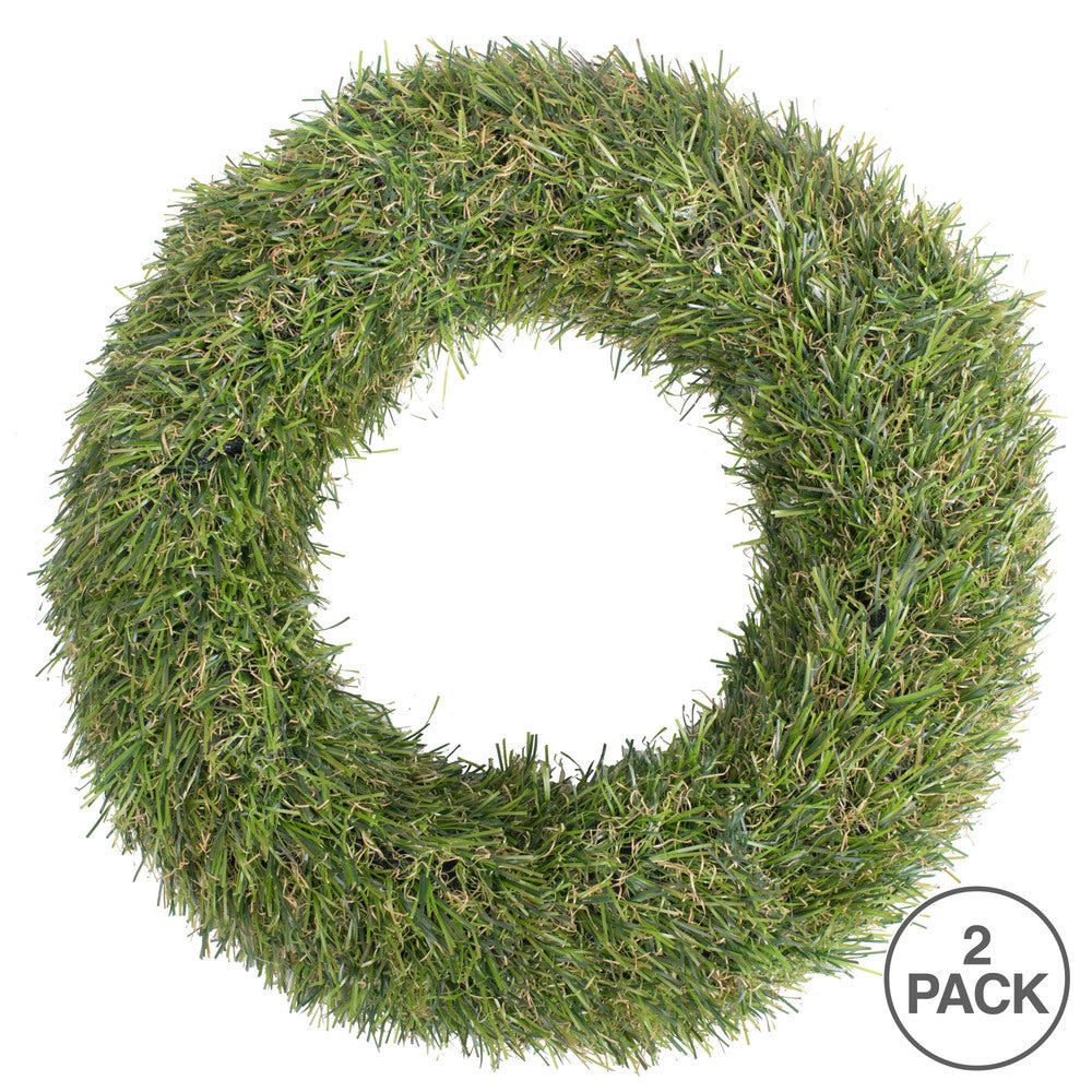 Vickerman 10" Artificial Green Grass Wreath Pack of 2