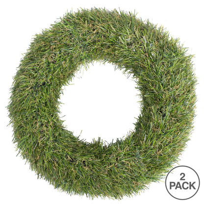 Vickerman 10" Artificial Green Grass Wreath Pack of 2