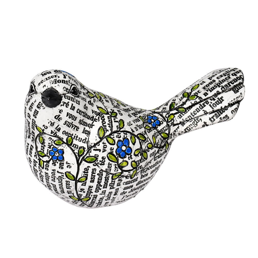 Vickerman 6.25" White Newspaper Flower Birds 2/Asst. These birds features a newspaper-like pattern with small flowers and vines. These birds are perfect table top pieces that will add a pop of color to your decor. An assortment of two birds is included. T