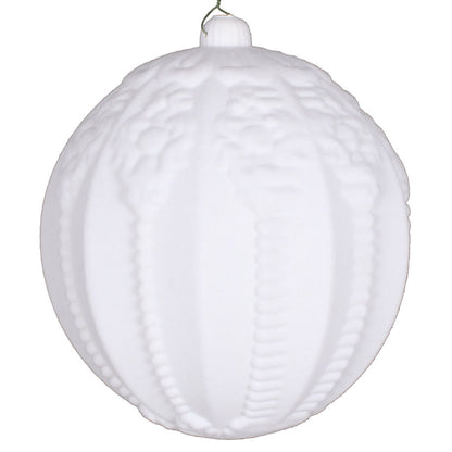 Vickerman 8" White Flocked Embossed Ball Ornament