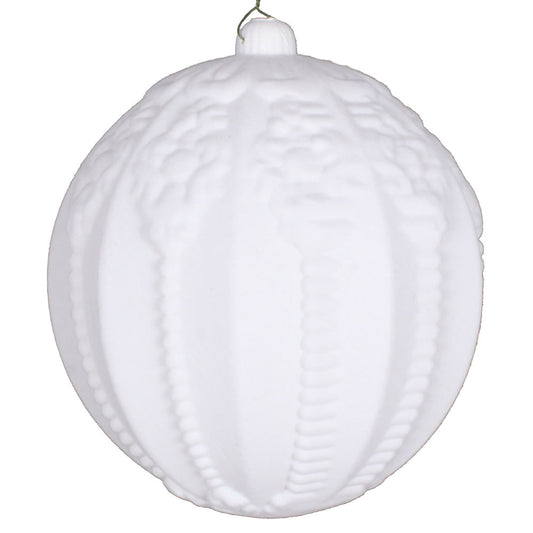 Vickerman 8" White Flocked Embossed Ball Ornament