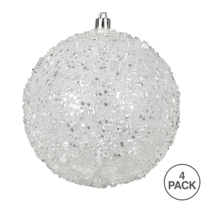 Vickerman 6" White Glitter Hail Ball Ornament 4 per Bag