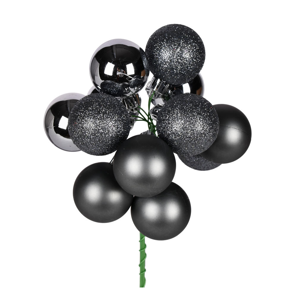 Vickerman 12" Pewter Ball Ornament Christmas Pick 4 per set