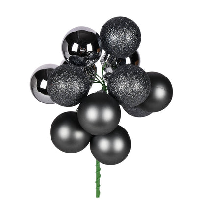 Vickerman 12" Pewter Ball Ornament Christmas Pick 4 per set