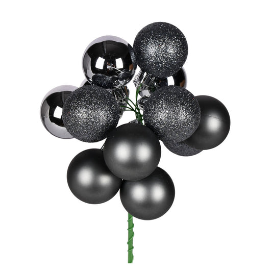Vickerman 12" Pewter Ball Ornament Christmas Pick 4 per set