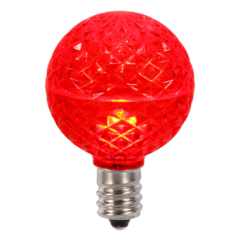 Vickerman G50 LED Red Faceted Replacement Bulb E17/C9 Nickel Base 10 Bulbs per Pack.