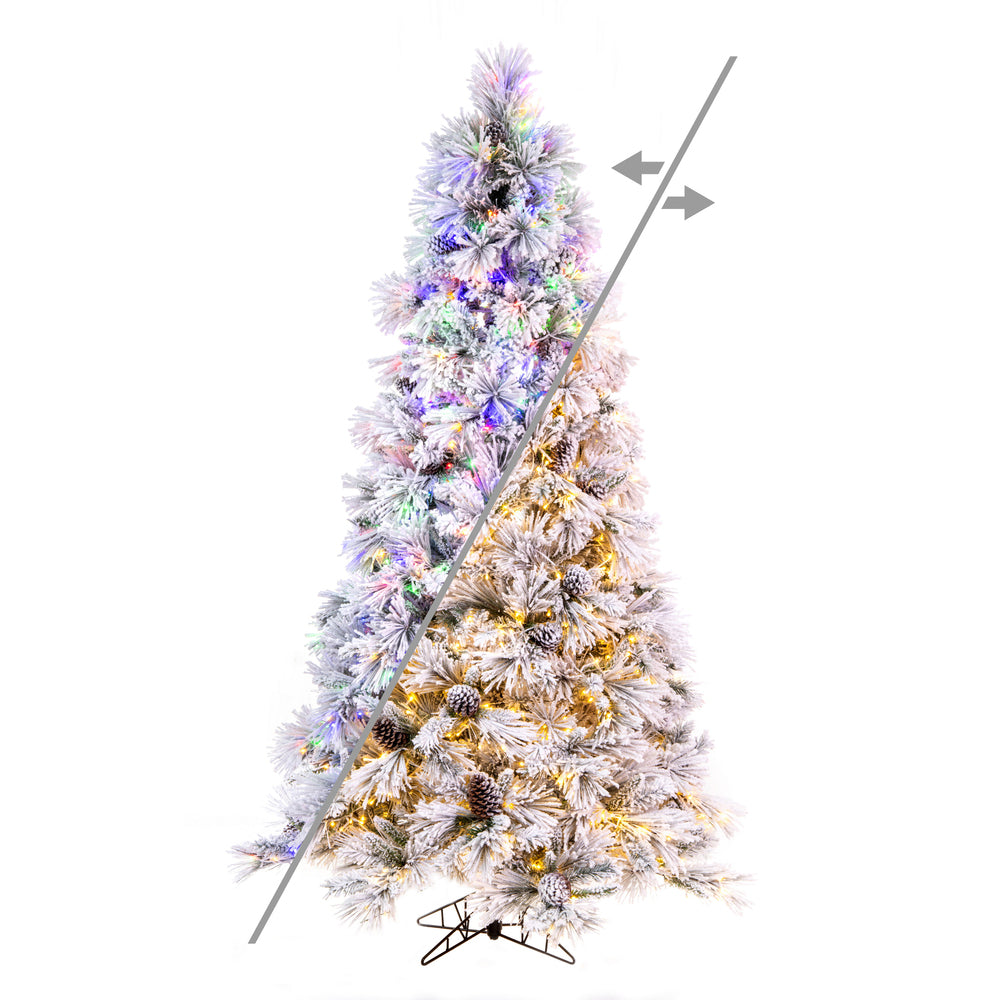 Vickerman 9' x 59" Flocked Atka Pine Artificial Christmas Tree 3mm LED Color Changing Lights