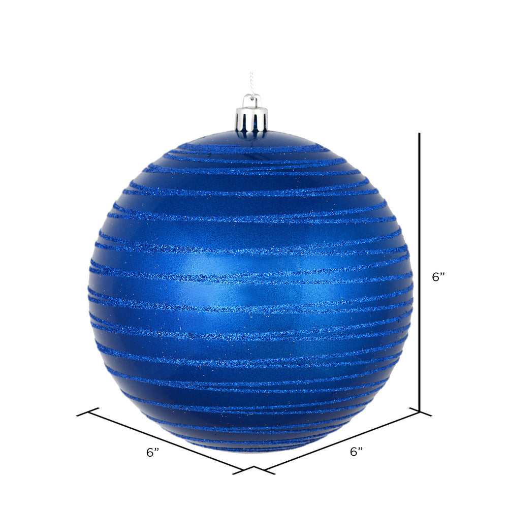 Vickerman 6" Blue Candy Finish Ball Ornament with Glitter Lines 3 per Bag