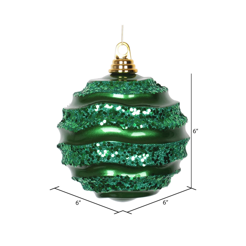 Vickerman 6" Green Candy Finish Wave Ball Christmas Ornament with Glitter Accents