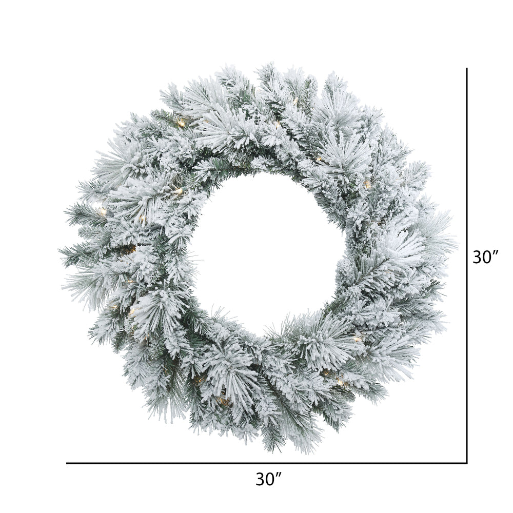 Vickerman 30" Flocked Castle Pine Artificial Christmas Wreath Warm White Dura-lit LED Mini Lights