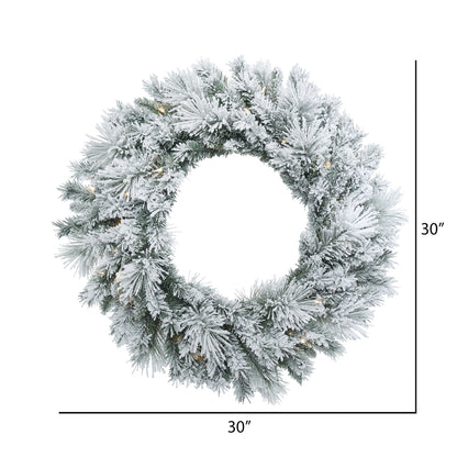 Vickerman 30" Flocked Castle Pine Artificial Christmas Wreath Warm White Dura-lit LED Mini Lights