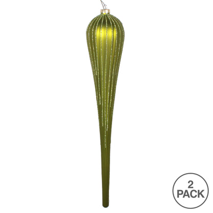 Vickerman 15.75" Lime Matte Glitter Drop Christmas Ornament Pack of 2