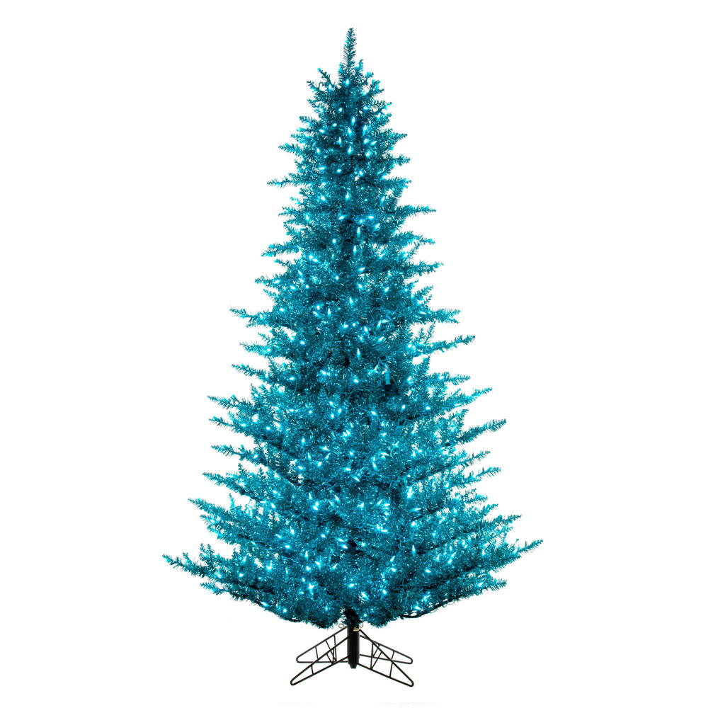 Vickerman 9' x 64" Aqua Tinsel Artificial Pre-Lit Christmas Tree with Step On/Off Foot Switch