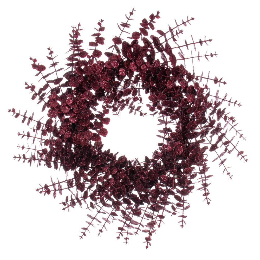 Vickerman 24" Burgundy Artificial Eucalyptus Glitter Wreath.
