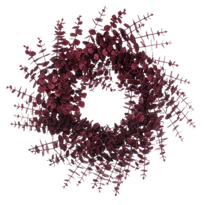 Vickerman 24" Burgundy Artificial Eucalyptus Glitter Wreath.