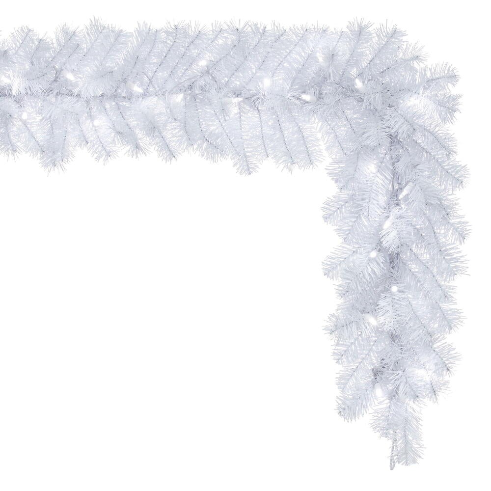 Vickerman 9' Crystal White Spruce Artificial Christmas Garland with Pure White LED Mini Lights