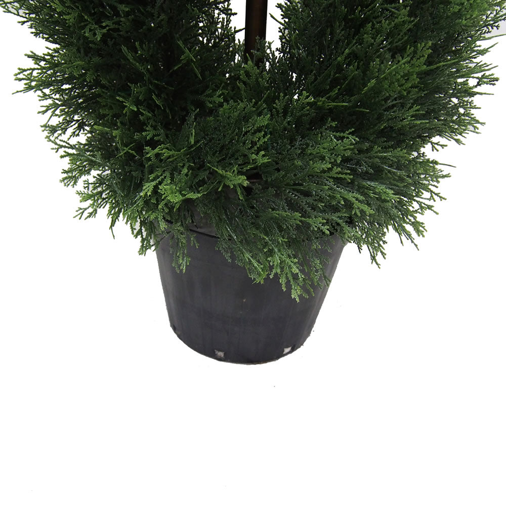Vickerman 4' Artificial Green Cedar Double Spiral Topiary Black Plastic Pot.