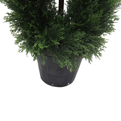 Vickerman 4' Artificial Green Cedar Double Spiral Topiary Black Plastic Pot.