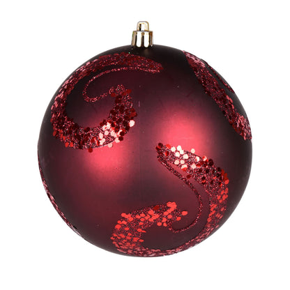 Vickerman 4" Wine Matte Sequin Swirl Ornament 6 per Bag