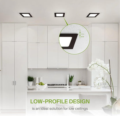 ASD Lighting LED Recessed Mini Panel Square 4inch 12W 120V Triac 2700/3000/3500/4000/5000K Black UL Energy Star 6 pack