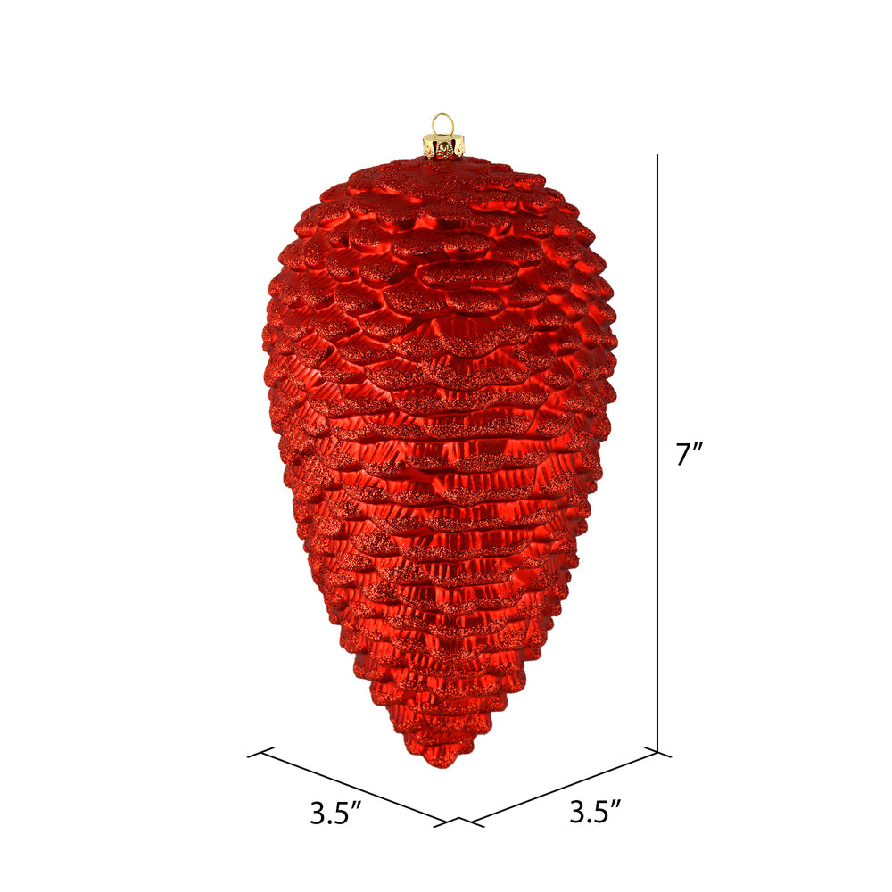 Vickerman 7" Red Matte Glitter Pinecone Christmas Ornament 4 per pack