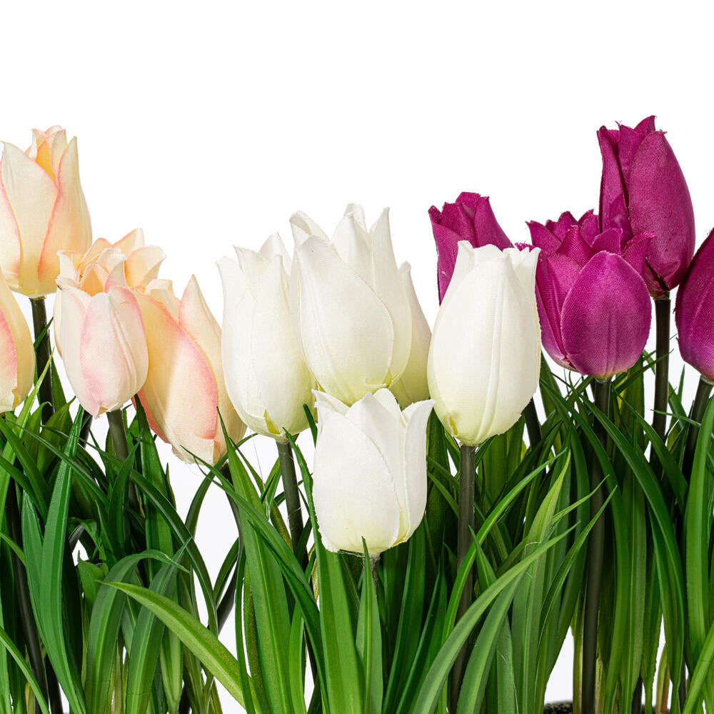 Vickerman 10.5" Artificial Assorted Set of Tulips in Metal Pot.
