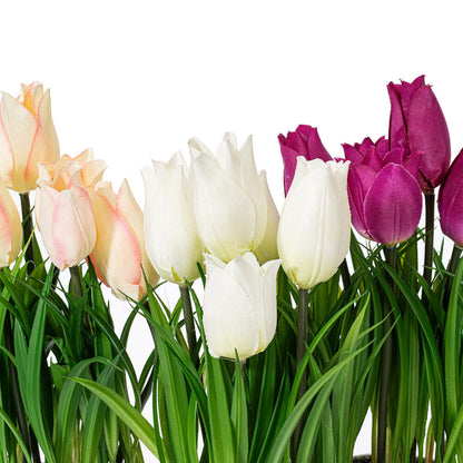 Vickerman 10.5" Artificial Assorted Set of Tulips in Metal Pot.