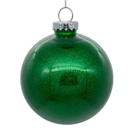 Vickerman 4" Clear Ball Christmas Ornament with Green Glitter Interior 6 Pieces per bag