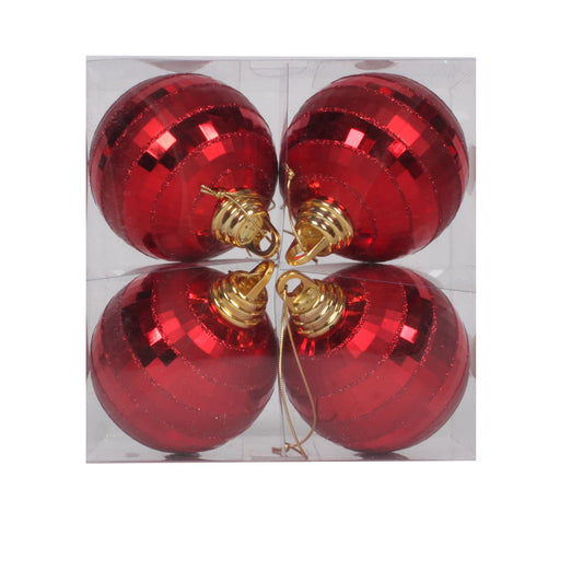 Vickerman 4" Red Shiny and Matte Mirror Ball Christmas Ornament with Glitter Accents 4 per Box