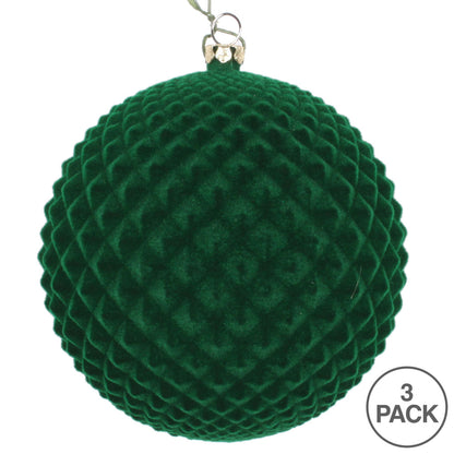 Vickerman 4" Moss Green Flocked Durian Ball Ornament 3 per Bag