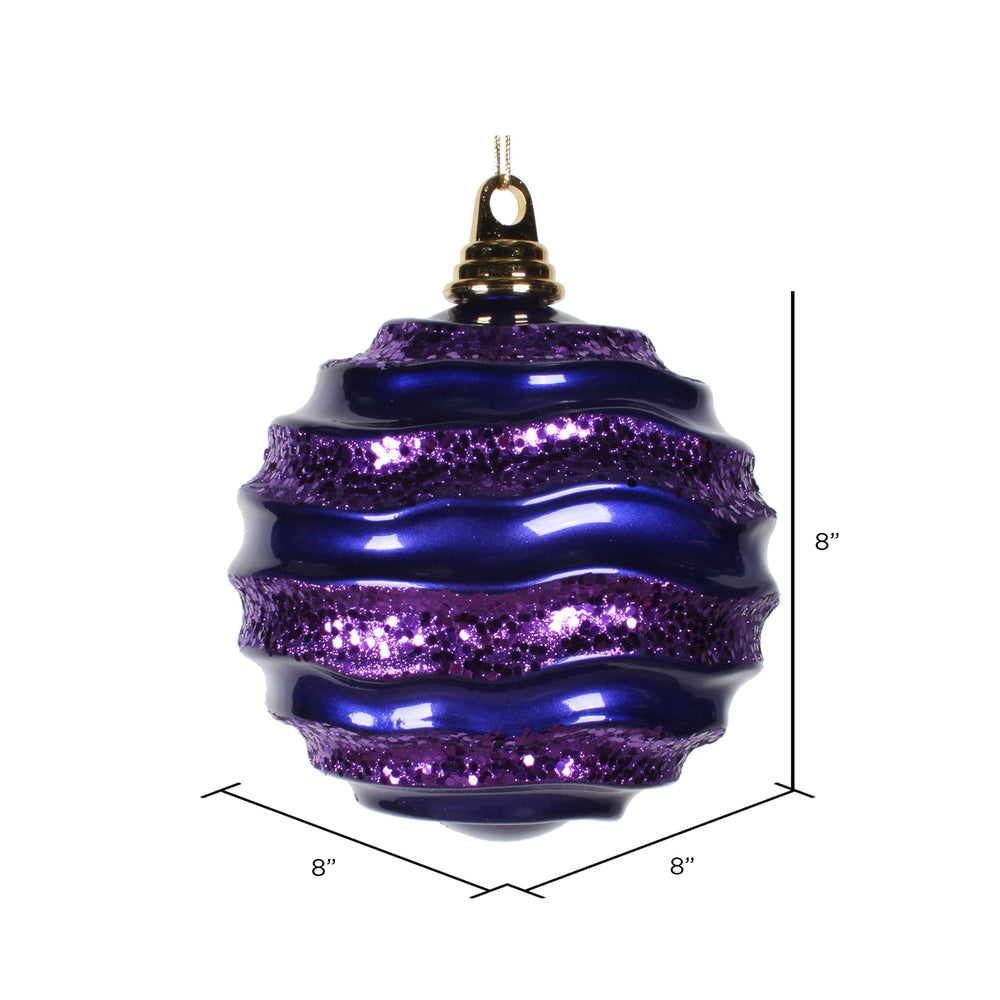 Vickerman 8" Purple Stripe Candy Finish Wave Ball Christmas Ornament with Glitter Accents