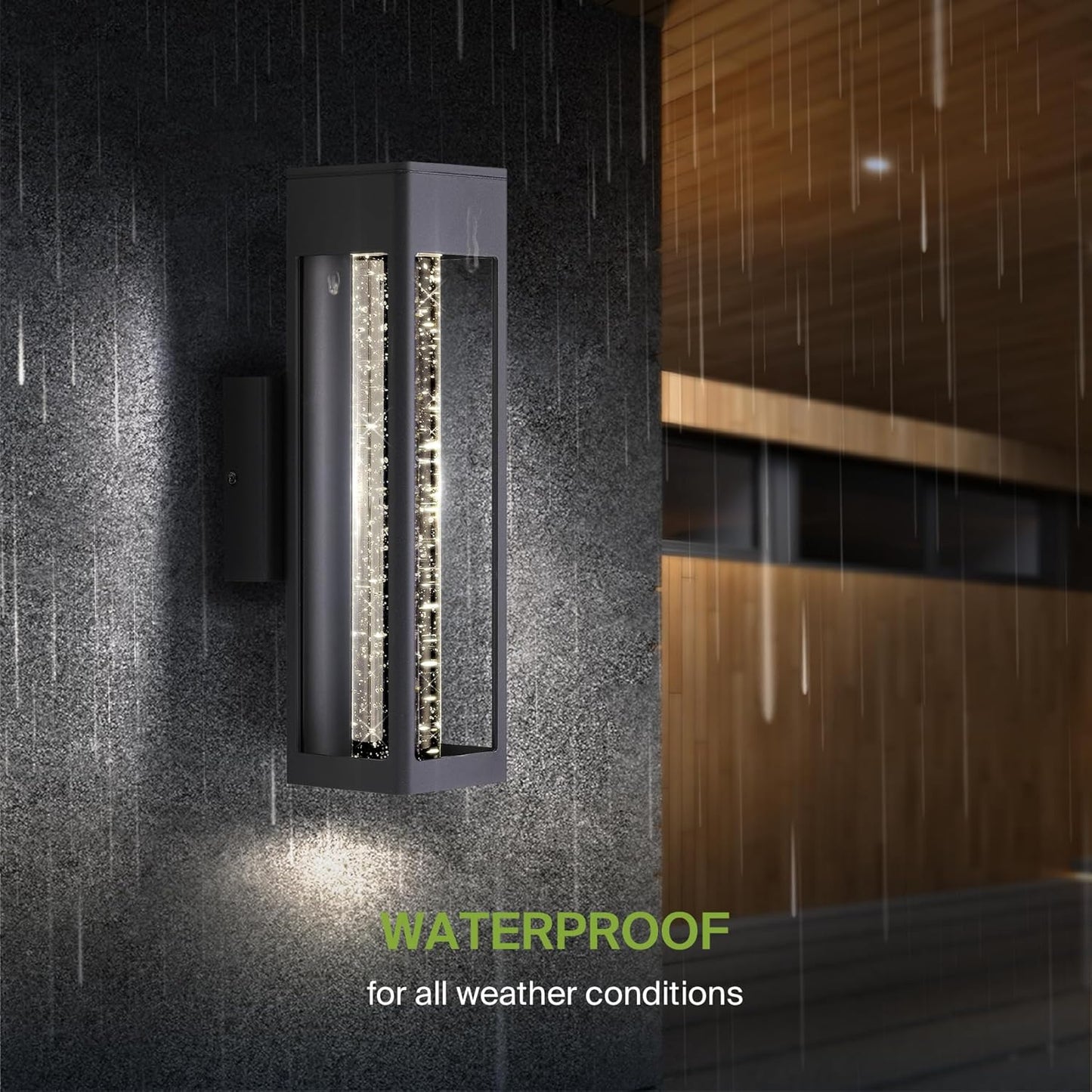 ASD Lighting LED Outdoor Wall Sconce 14" 12W CCT Selectable 3000/4000/5000K Dimmable Clear Seeded Glass, Black ETL