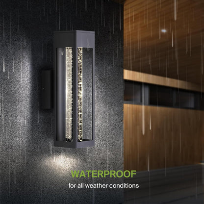 ASD Lighting LED Outdoor Wall Sconce 14" 12W CCT Selectable 3000/4000/5000K Dimmable Clear Seeded Glass, Black ETL