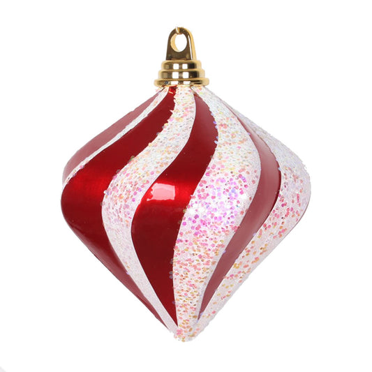 Vickerman 6'' Red and White Candy/Glitter Swirl Diamond Christmas Ornament
