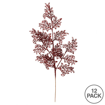 Vickerman 22" Burgundy Glitter Lace Holly Leaf Artificial Christmas Spray. Includes 12 sprays per pack.