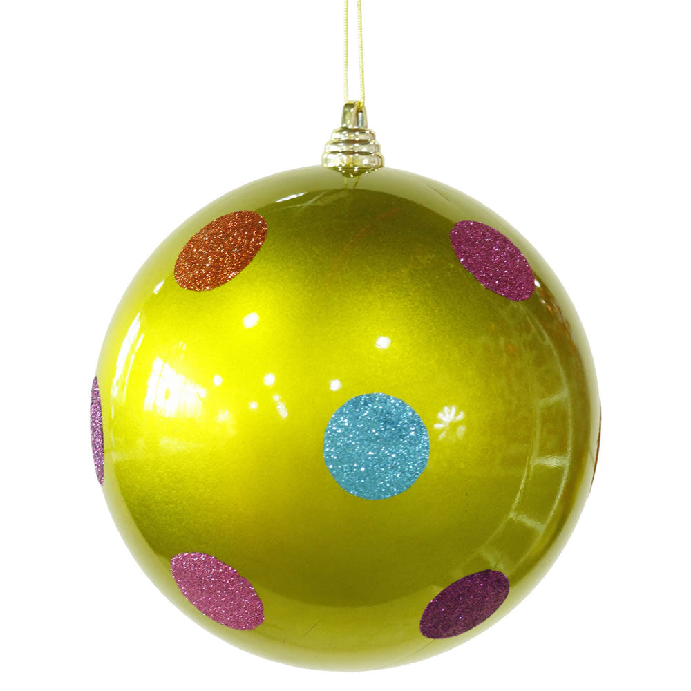 Vickerman 8" Lime Candy Finish Ball Christmas Ornament with Multi-Colored Polka Dots