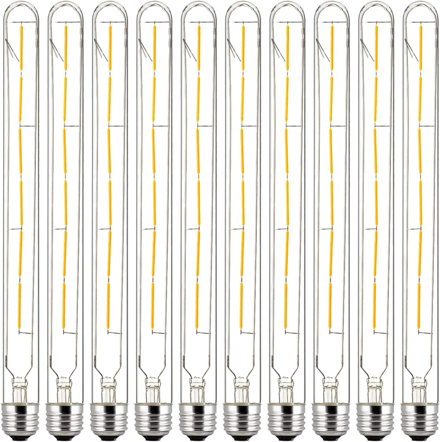 Sunlite LED Filament T8 Tubular Light Bulb, 5 Watts (40W Equivalent), 450 Lumens, Medium E26 Base, 120 Volts, Title-20 Compliant, Dimmable, 90 CRI, ETL Listed, 2700K Soft White, 10 Pack