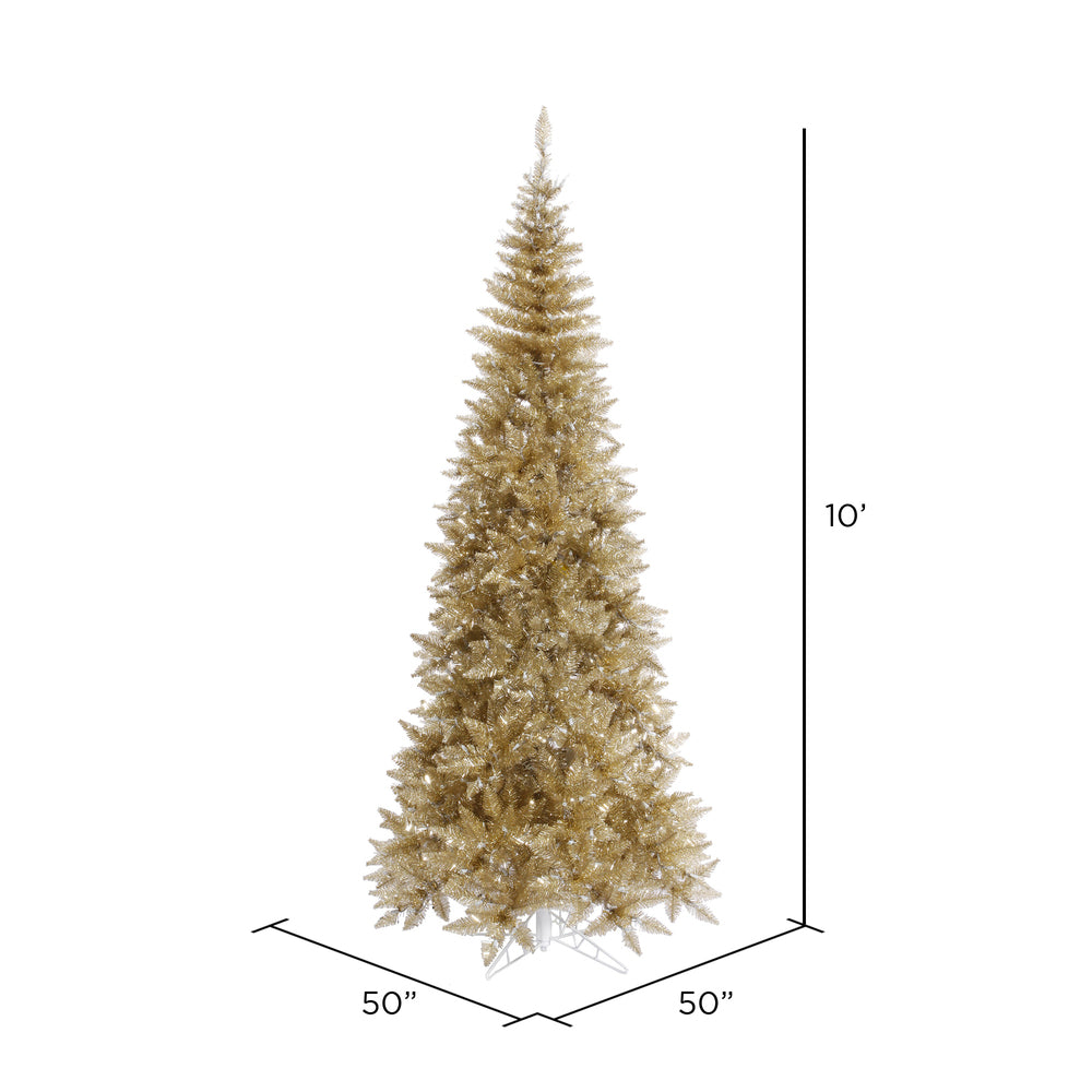 Vickerman 10' Champagne Tinsel Fir Slim Artificial Christmas Tree Unlit