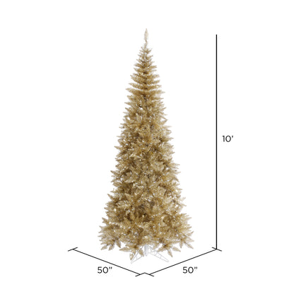 Vickerman 10' Champagne Tinsel Fir Slim Artificial Christmas Tree Unlit