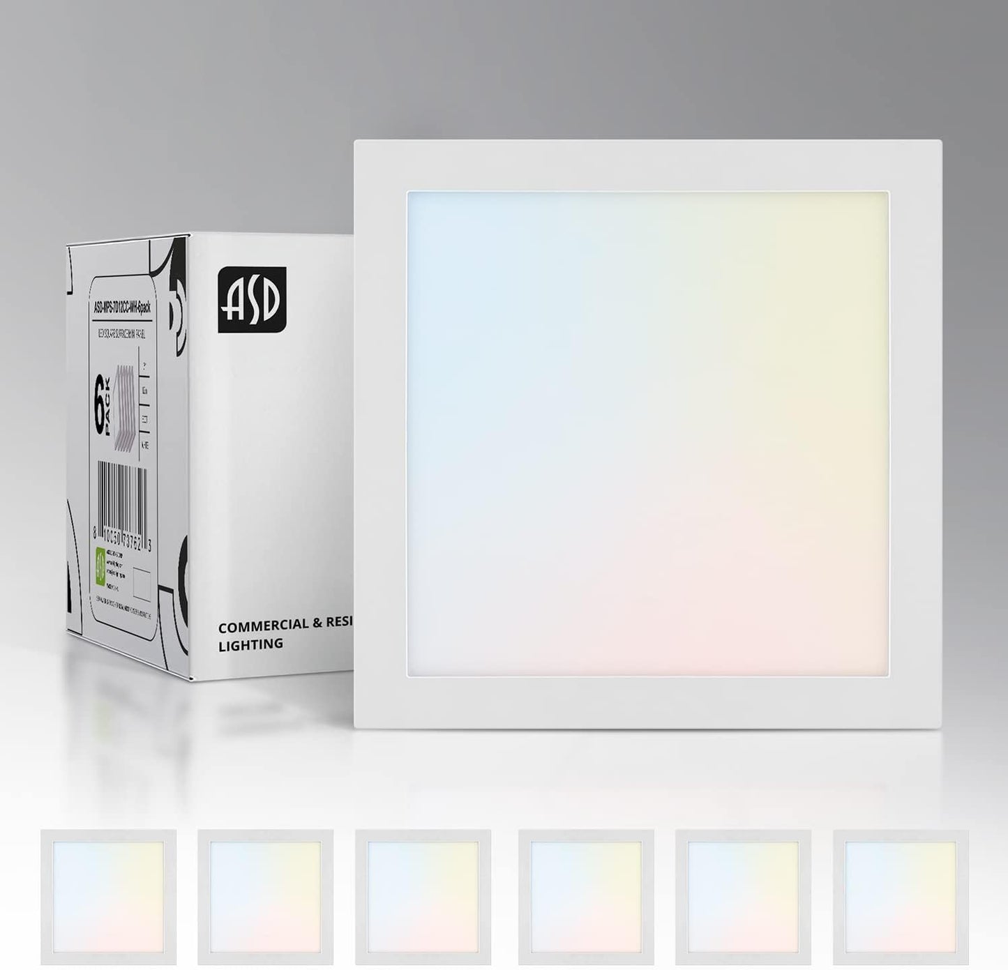 ASD Lighting LED Square Surface Mini Panel 7" 12W CCT Selectable 3000/4000/5000K Dimmable White ETL 6pack