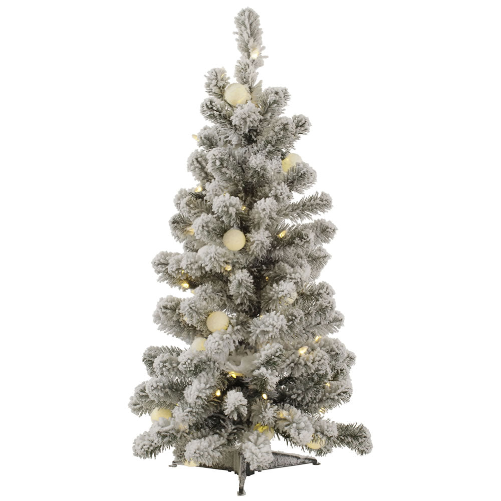 Vickerman 3' Flocked Kodiak Spruce Artificial Christmas Tree Pure White LED Lights