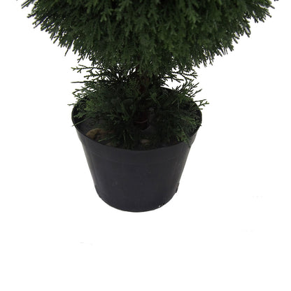 Vickerman 4' Artificial Potted Triple Ball Green Cedar Topiary.