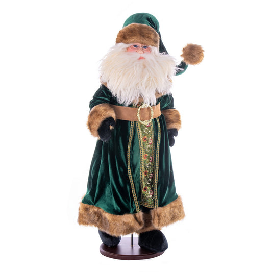 Vickerman 28" Emerald Green Velvet Santa Doll with Stand. This santa has glasses stand is removeable.